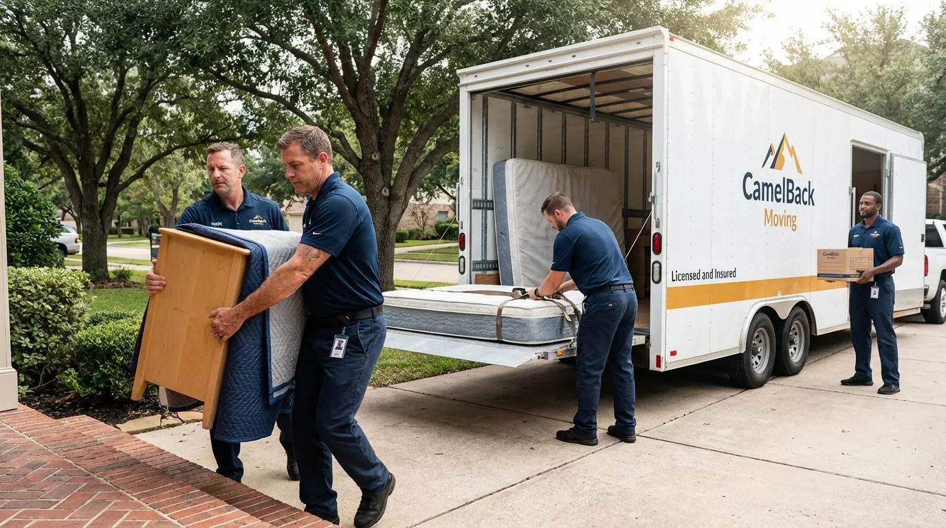 Crew loading residential truck for cross-state move from Stevens Point, WI