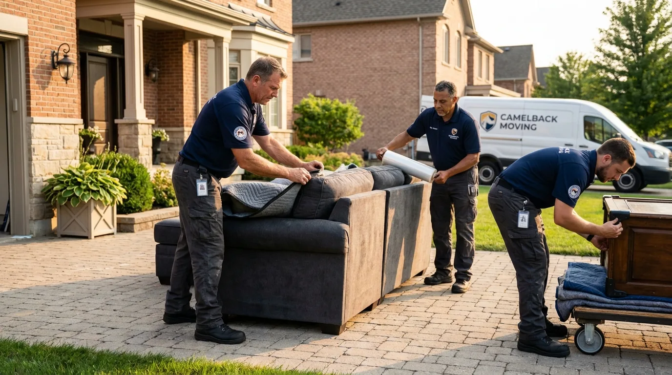 Large estate moving crew wrapping furniture in Stevens Point, WI